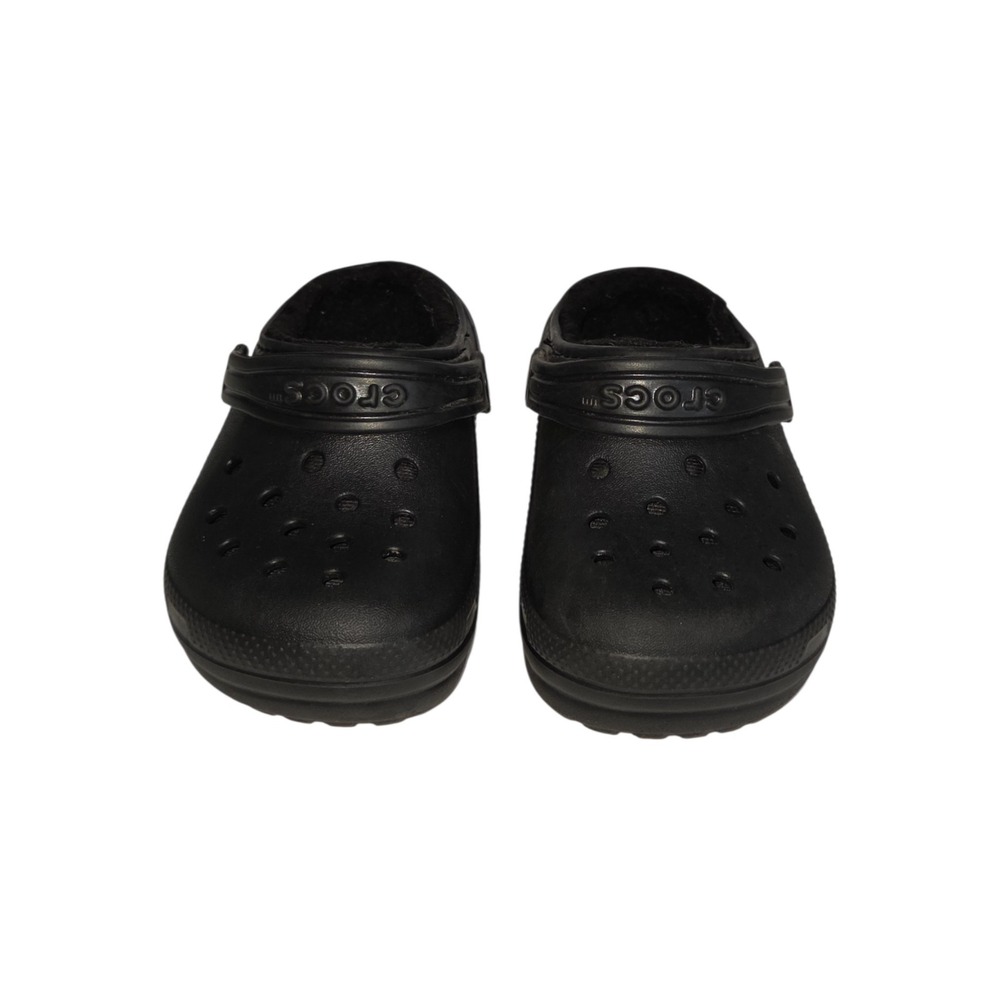 Crocs Classic Fuzz Lined Clogs Black Kids Size C9 Dual Comfort Shoes